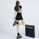 Yanrui Black Furrowed Denim Shorts für Frauen im Sommer 2025 Neues Doppelknopf-Design mit hoher Taille locker A-Line-Weitbeine schwarz qgq2047 m [100-110jin [Jin entspricht 0,5 kg]]