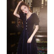 Aoyanlai large size velvet evening dress for fat women, slimming 200 Jin Jin equals 0.5 kg, banquet temperament host long annual meeting dress plus fat, black 4XL (160 Jin Jin equals 0.5 kg, 180 Jin Jin equals 0.5 kg)