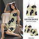 Palando summer ladies suspender pajamas with chest pad sexy lace suit 2025 new ice silk cool feeling girls home clothes M9901 ink flower L