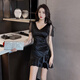 为知树夜总会KTV性感连衣裙女深V礼服SPA足浴按摩技师工作服包臀裙夜场 增3882黑色+ M 建议95-105斤