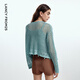 Langzi Yang series hollow cardigan temperament wool sweater summer new blouse top fog blue L