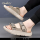 rowilcs brand light luxury sandals men's 2025 summer new light and fashionable slippers men's non-slip versatile casual beach shoes lightweight breathable soft sole BG201B khaki 38 standard leather shoe size