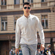 Mr. Cloth half zipper stand collar long sleeve T-shirt men's 2025 autumn and winter new fashion letter base shirt men's top BT16867 light cloud gray L (175)