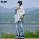 CLOR plaid short-sleeved shirt men's summer ins loose casual shirt American retro jacket CLCX10 yellow XL