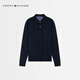 Tommy Hilfiger solid color slim fit autumn and winter men's business casual commuting small embroidered logo lapel long-sleeved T-shirt POLO shirt navy blue DW5 2XL