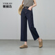 Yalida anti-fading wide-leg jeans for women 2025 new summer nine-point straight pants loose cool women's pants Denning Blue (B0) 27