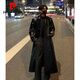 Pierre Cardin black handsome pu leather windbreaker men's 2025 new Shelby coat mid-length high-end British style coat brown S