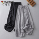 Woodpecker cotton linen polka dot wide-leg pants for women in summer elastic waist lace draped slim casual pants linen nine-point straight pants gray M [90-115Jin[Jin equals 0.5 kg]]