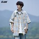 CLOR plaid short-sleeved shirt men's summer ins loose casual shirt American retro jacket CLCX10 yellow XL