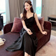 Tissu de baicao [3884 personnes collectent] la jupe à suspense 2025 Fairy Fairy Fery Mm Slim et grande robe rouge, Black à manches courtes + Suspenders Red S [Recommandé 80-90 Jin [Jin est égal à 0,5 kg] usure]