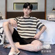 Catman (Miiow) Pajamas pantalones cortos de algodón puro de verano para hombres para hombres pantalones cortos para hombres para usar ropa de verano de gran tamaño rayado 2025 96033 L