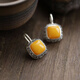 Fat Donglai same style beeswax earrings 925 silver retro new Chinese style chicken fat yellow beeswax square Chinese Valentine's Day gift sugar cube earrings