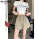 Coton-Zhiyi Silk Sèche à séchage rapide Shorts décontractés à niveau large pour les femmes en été 2025 Nouveau petit pantalon de clipper slim 320 gris [haute qualité 18,5] xl 115-130jin [Jin est égal à 0,5 kg]