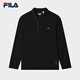 FILA Official Men's Knitted Long-Sleeved POLO Shirt 2025 Autumn New Fashion Casual Basic Top True Black-BK M 170/92A/M