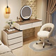 Fantasy Dressing Table Bedroom Feel Drawer Cabinet One-piece Solid Wood Dressing Table Drawer Cabinet One-piece Bedroom 2025 New Modern 80cm Table + Cabinet + Smart Mirror + Pier Stool Three Drawer Cabinet - White Slate Countertop