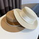 
Jin[Jin equals 0.5 kg] Mufan style flat top straw hat big head circumference summer pearl top hat straw woven beach vacation sun protection sun hat women pearl silk straw hat [bee]