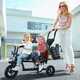 Double children's tricycle, second-child stroller, baby bicycle, twin infant stroller, powder rack + music + front and rear guardrails + shed - titanium empty wheel