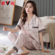 Yalu high-end 2025 pajamas for women in summer satin short-sleeved trousers new summer silk summer middle-aged mother home clothes 6626 L (weight 100-120 Jin [Jin equals 0.5 kg])