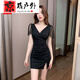 喆炜夜场工作服女夜总会连衣裙女深V礼服足疗足浴技师工作服性感包臀 3882黑色 S  建议80-95斤