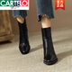 卡帝乐鳄鱼（CARTELO）粗跟短靴女2025新款春秋单靴高跟靴子棕色瘦瘦靴英伦风复古马丁靴 棕色 35