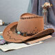 Qiao Ting American Western Cowboy Hat Gem Belt Retro American Western Cowboy Hat for Men and Women Spring and Autumn Travel Sun Hat Large Brown M (56-58cm)