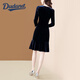 Dudant Luxury High-End Brand Gold Velvet Dress для женщин весна и осень 2025 г. Новый темперамент V-образный выстрел Slim Slim Fishtail юбка 16783 Blue S