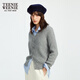Teenie Weenie Bear Women's Pull 2025 automne nouveau Retro Retro Fashion Temperament Cable V-Neck Top Gray M