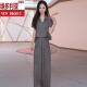 Victoria's style 2025 summer new fashion one-piece suit for women's temperament slim short-sleeved shirt wide-leg pants thin purple suit M [80-105]