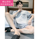 Fickan Pajamas for Seniors 60-70 Years Old Male Middle-aged and Elderly Dad Men Summer Shorts Shorts Thin Summer Two-Piece Set NJR-HDE9930 L [Soft and Skin-friendly, Comfortable Pure Cotton]
