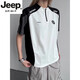 JEEP SPIRIT half-zip contrast stitching jersey short-sleeved men's summer cool quick-drying t-shirt sun protection feather sports cycling jersey white L
