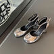Feizhi one-length belt fairy style Mary Zhen shoes for women 2025 new thick heel silver single shoes light mouth niche toe pig trotter shoes 9856 silver 34