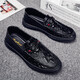 YRC Yierkang 2025 Été Génétique Cuir Cuir Casual Men's Chaussures British Style Chaussures en cuir décontracté Les gens paresseux Kick Hands 9903 Black 43