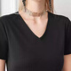 Wanxiang Seidengewinde 38 mmi doppelseitig gestrickte Seide V-Ausschnitt Taillenschließend, damit es schlank und weiche vierseitige elastische Kurzärmel-Maulbeer-Seiden-T-Shirt B683 Obsidian Black m