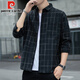 Pierre cardin American plaid shirt jacket men 2025 spring and autumn style trendy long sleeve men middle-aged loose casual versatile clothes K12108 gray 3XL