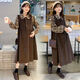 Maternity dress spring and autumn new plaid slimming fake two-piece dress loose maternity autumn skirt brown fake two-piece dress L (recommended 115-130 Jin Jin equals 0.5 kg)