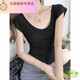 
Fan Hao's real-life price pure slim U-neck bamboo joint cotton short-sleeved T-shirt for women in summer front shoulders sexy collarbone waist-hugging top 1391# light pink S