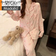Modal Sweet Stripes Ins Korean Bow Print Sommer Neue Faltenpyjamas Frauen-Heimkleidung Kurzärmelte dreiteils Set KK3527# M [Vorgeschlagen 80-100jin [Jin ist 0,5 kg]]