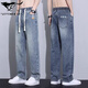 Sieben Wölfe 2025 Neue Trend Spring- und Sommer Elastic Taille Draw String Jeans für die trendige Marke für Männer lose und vielseitige neue Freizeithosen 1098 Hellblau M [Empfohlen 80-110jin [Jin gleich 0,5 kg]]