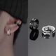 Miao Yijia men's ear clips without piercing boys' earrings black ear studs trendy niche handsome high-end silver earrings accessories double layer three-dimensional ear clips 1 silver 1 black one pair