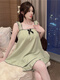 Poresno Fat Sister Pajamas 200 Jin [Jin equals 0.5 kg] Chest pad suspender shorts for women summer pure cotton large size sexy short-sleeved vest home Y-2629# green [yunduo cotton] chest pad removable XL code [recommended 120-140 Jin [Jin equals 0.5 kg]] All size