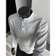 Sheman Lai Henry collar right shoulder long sleeve t-shirt for men spring and autumn splicing deconstructed casual polo shirt casual heavyweight sweatshirt for men white gray XL