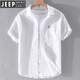 
JEEP SPIRIT men's linen lapel short-sleeved T-shirt loose shirt collar tops with collar T-shirt linen T-shirt linen summer suit 9711 blue dark color. XL