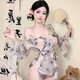内衣性感蝴蝶印花透视系带深开襟和服睡袍睡衣6227 古印花外袍 均码