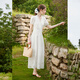 Cierro blanco con cuello en V de encaje empalmado Falda de línea A 2025 Summer NUEVA Temperatura Jacquard Vestido largo con blanco M blanco