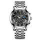 Swiss watch men's fully automatic mechanical watch luminous waterproof student youth sports trendy quartz watch 6198 steel belt silver case black surface