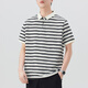 Polo de polo a rayas en blanco y negro de la marca japonesa debajo de Jiujiuwang Jiumuwang, camiseta de solapa de seda suelta de hielo de manga corta masculina.