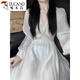 
Woodpecker Tea Break French Beautiful White Chiffon Long Sleeve Dress Fairy Autumn Feeling Beach Long Dress Dress [Princess Dress/Minn Mambo Style/Gentle Style S
