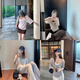 Running sisters RUNAWAY SISTERS Korean version U-neck short-sleeved T-shirt halter neck strapless knitted trousers Coffee vest 9898 S
