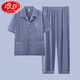 Langsha (Langsha) 2025 Neue Pyjama für Männer mit kurzärztem reinem Baumwollanzug Sommer-Herrenhosen Teenagern können außerhalb der G3884-Hose aus Blau-Short-Ärmeln zu Hause tragen.
