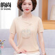 KuZHANG (KUZHANG) middle-aged and elderly women's summer clothing new Chinese knitted shirt fashionable short-sleeved T-shirt mother summer ice silk top set 9922 light powder M Recommended 85-100Jin [Jin equals 0.5 kg]